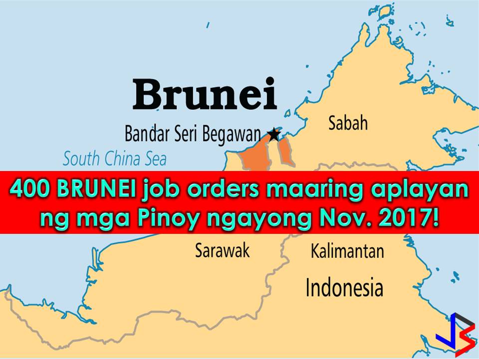 If you are looking for a place to work abroad, why not consider Brunei? Yes, this is a tiny country but much nearer to the Philippines compared to other destinations of Overseas Filipino Workers.  This tiny state is one of the world's highest standard of living because of its bountiful oil and gas reserves. Every year, the country is employing Filipinos, both skilled or unskilled workers in the different field.  This November 2017, the Philippine Overseas Employment Administration (POEA) has approved 400 job orders to Brunei.  The country is in need of the following workers; technicians, shop assistant, household service workers, salesgirls, construction workers and laborers, butchers, cook, waiter and waitress, teachers and many others.  Please reminded that we are not recruitment agencies, all information in this article is taken from POEA website and being sort out for much easier use. The contact information of recruitment agencies is also listed. Interested applicant may directly contact the agencies’ representative for more information and for the application. Any transaction entered with the following recruitment agencies is at applicants risk and account.