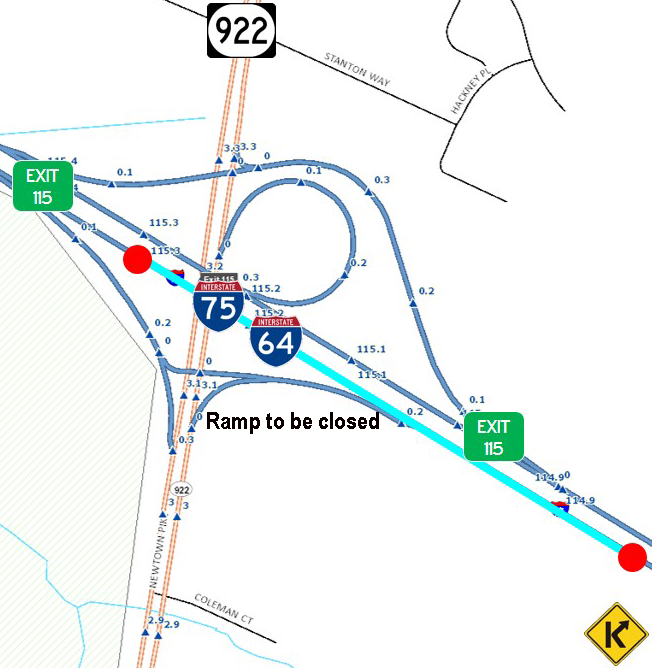 Midway Messenger Lanes, ramp at Newtown Pike interchange to be closed