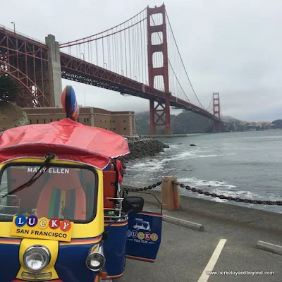 Lucky Tuk Tuk tour stops at Fort Point in San Francisco, California