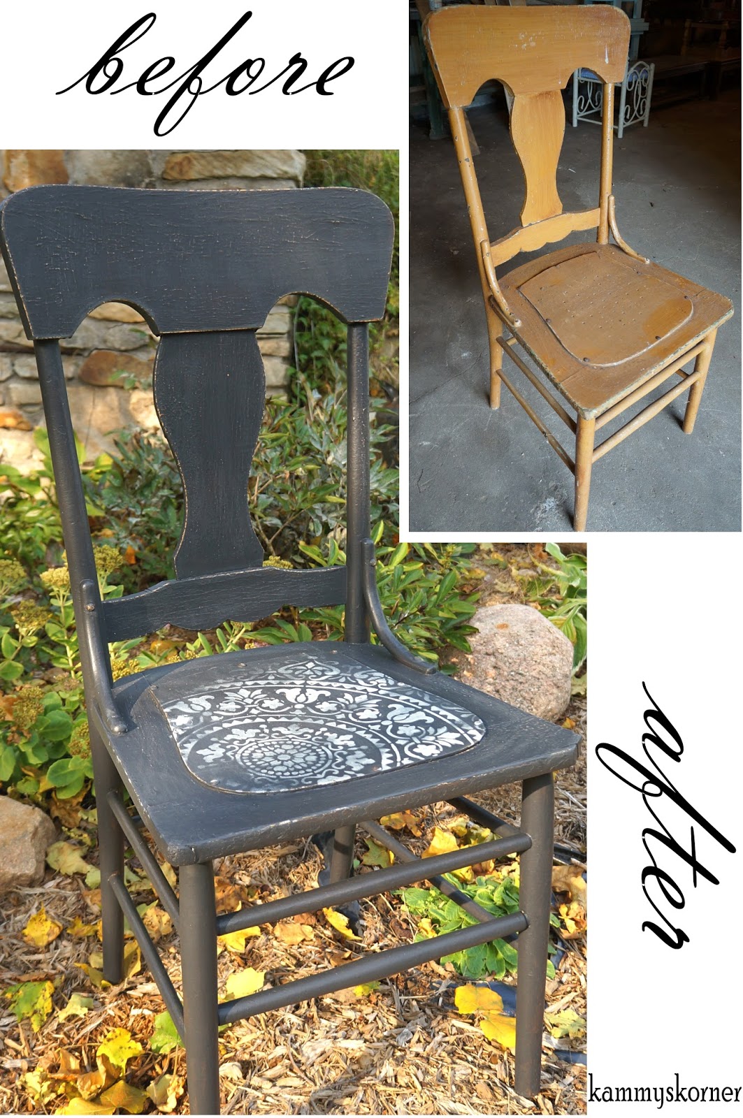 Kammy's Korner Black Kitchen Chair With Medallion Designed Seat
