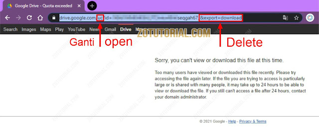 Cara Mengatasi Tidak Bisa Download File di Google Drive 24 jam by zotutorial.com