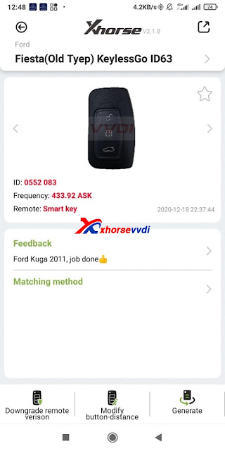 Fiesta (Old Type) KeylessGo ID63 remote