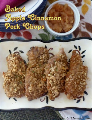 Baked Apple Cinnamon Pork Chops (can substitute chicken) are marinated, then oven “fried” with an apple cinnamon crust. | recipe developed by www.BakingInATornado.com | #recipe #dinner