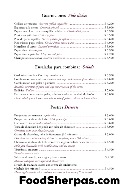 menu from Happening in Santiago, Chile