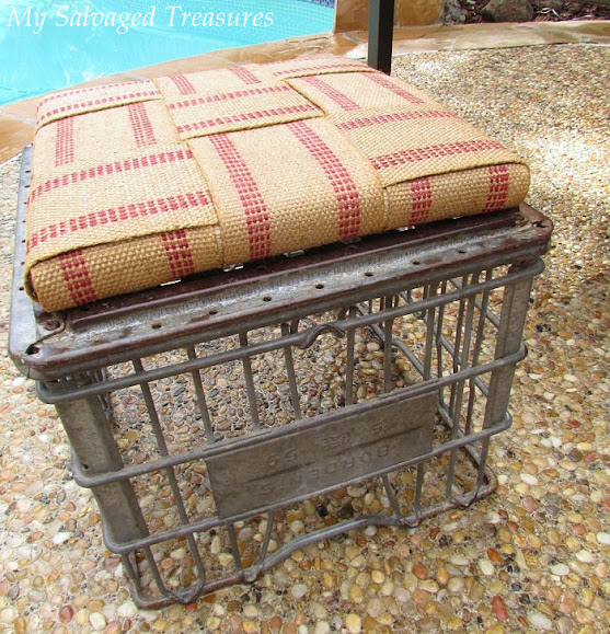 Rusty Milk Crate Stool / MySalvagedTreasures.com trash to treasure milk crate repurposed stool