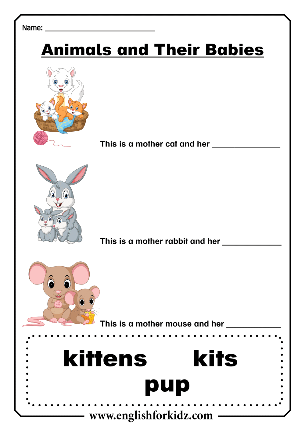 English for Kids Step by Step: Animal Babies Worksheets