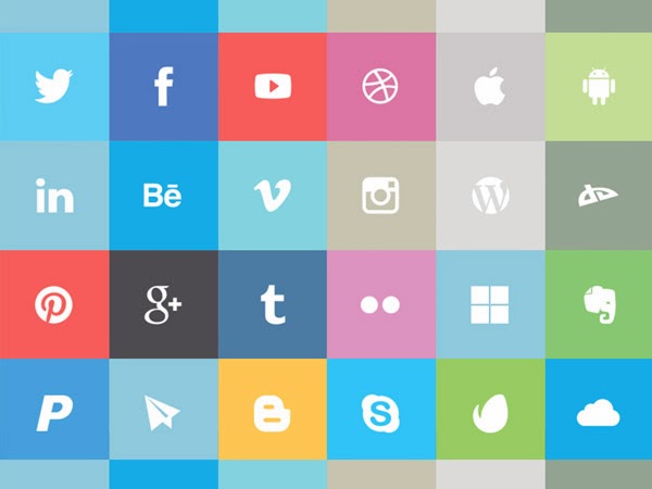 20 conjuntos de iconos sociales de estilo plano ~ WorldjamBlog