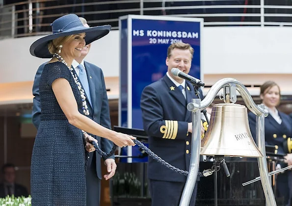 Dutch Queen Maxima baptizes the cruise ship MS Koningsdam at the harbour of Rotterdam. Queen Maxima wore Natan Dress, pumps