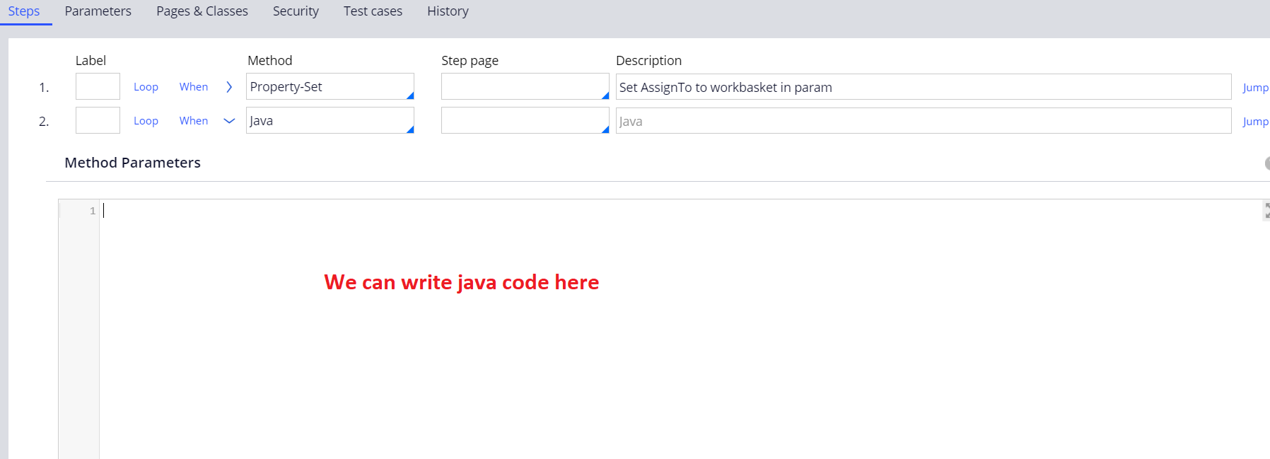How to write a java code in an activity? Pega Help Case Management