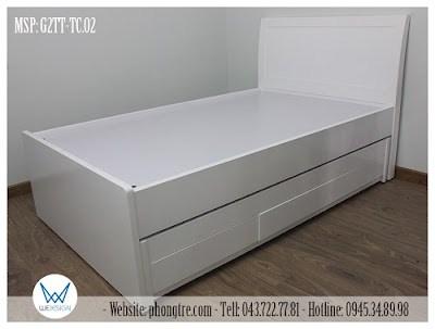 Mẫu giường tầng thấp có đầu cao tựa cong G2TT-TC.02 màu trắng