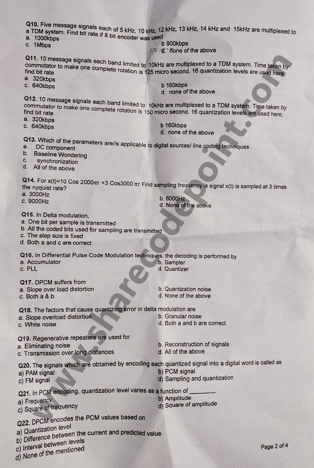 ECE308 Digital Communication System Mid Term Exam Question Paper
