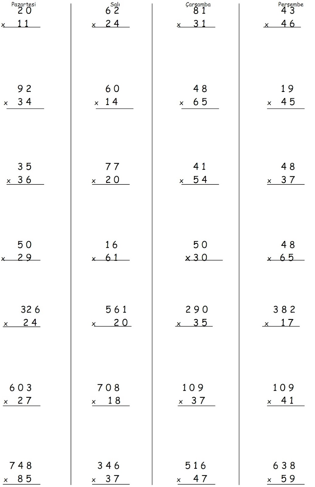 5. Sınıf Matematik Dersi Çarpma İşlemleri - Ödev Kalemi