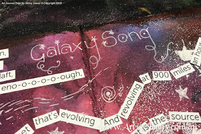 adding the title for Galaxy Song on the galaxy mixed media artwork by Jenny James