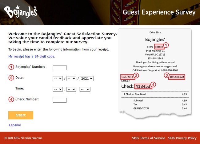 Bojangles guest survey