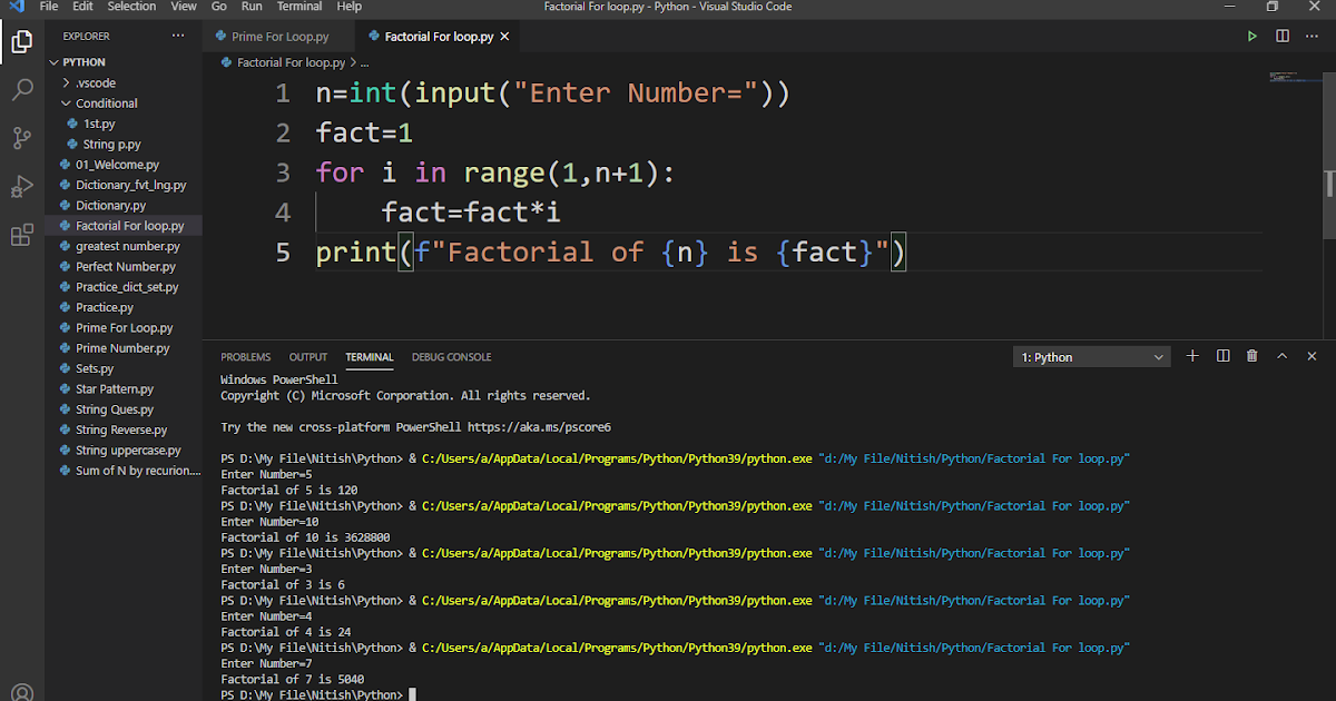 To find Factorial | For Loop | Python