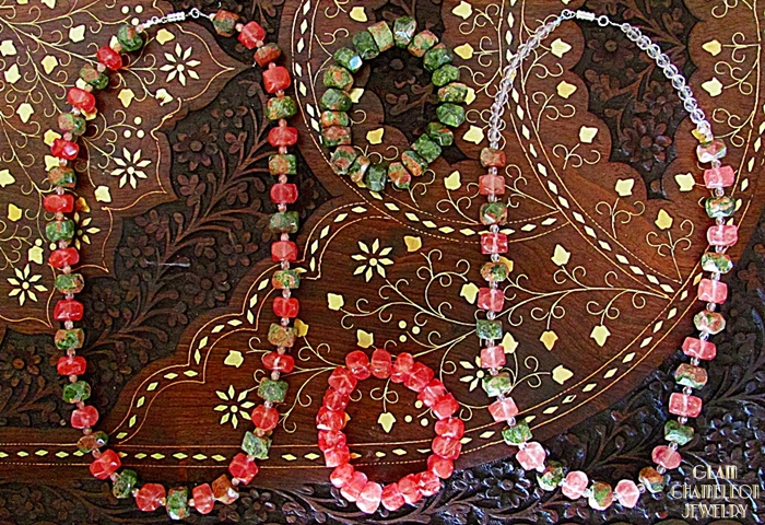 Glam Chameleon Jewelry cherry quartz and unakite necklaces and bracelets