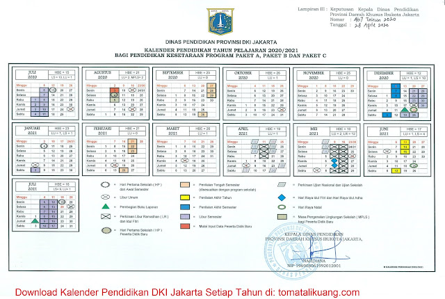 Kalender Pendidikan DKI Jakarta 2020/2021 Bagi Pendidikan Kesetaraan Program Paket A, Paket B, dan Paket C