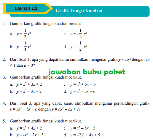 Bocoran Kunci Jawaban Buku Paket Halaman 92 93 Kelas 9 Matematika Latihan 2 2 Grafik Fungsi Kuadrat Kurikulum 2013