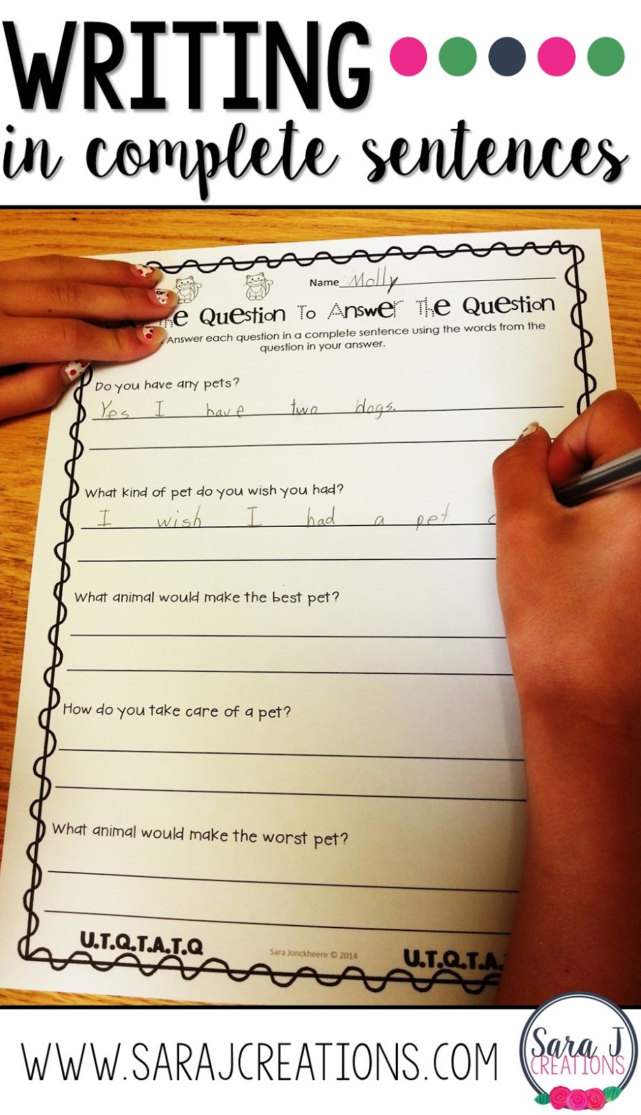 Ideas for writing and answering questions in complete sentences!  Quick easy practice!