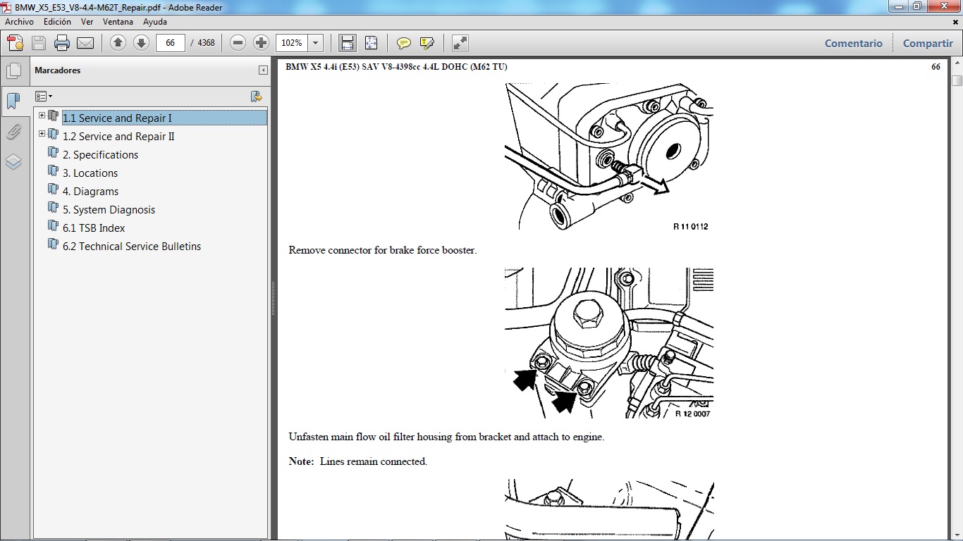 ... Manual de Taller del modelo BMW X5 4.4i chassis E53 motor M62T V8 4.4 lts. Tiene 4.368 páginas en formato pdf.