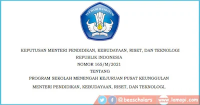  perihal Program Sekolah Menengah Kejuruan  Program Sekolah Menengah kejuruan Pusat Keunggulan (Kepmendikbudristek No 165/M/2021)