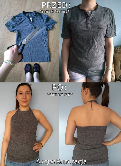 Jak przerobić męski t-shirt DIY na damski top - Akcja:Reperacja u Adzika