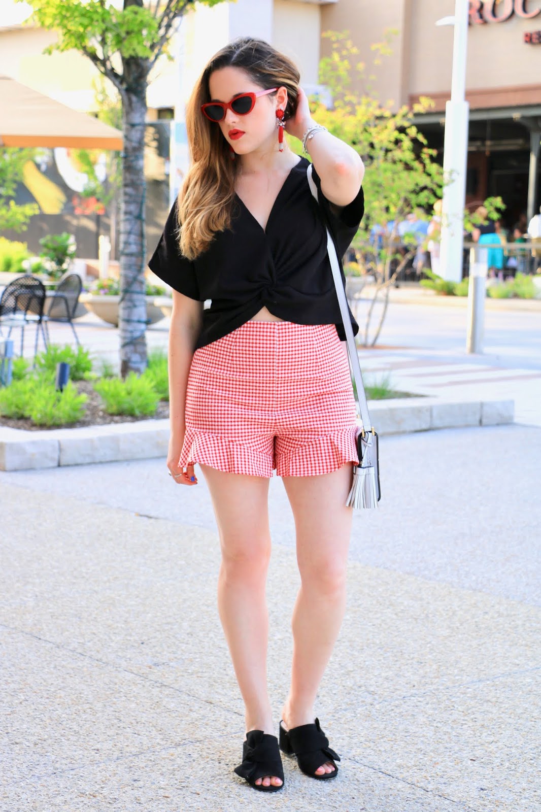 Kathleen's Fashion Fix Check Yourself // red gingham shorts + twist top