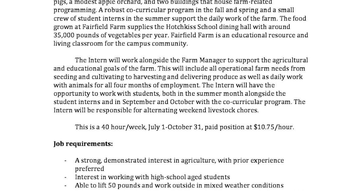 Environmental Studies Student News Fairfield Farm Intern Position