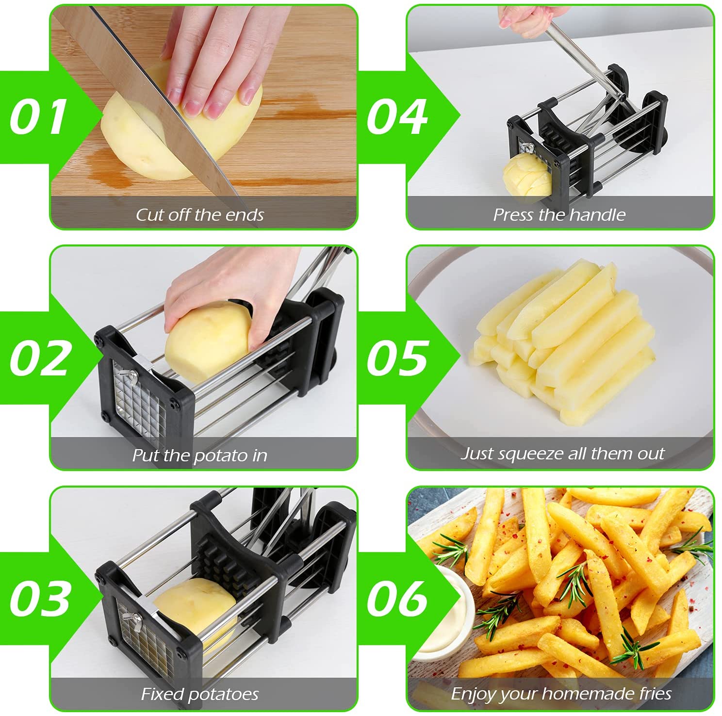 French Fry Cutter for Air Fryer, Reliatronic Stainless Steel Potato