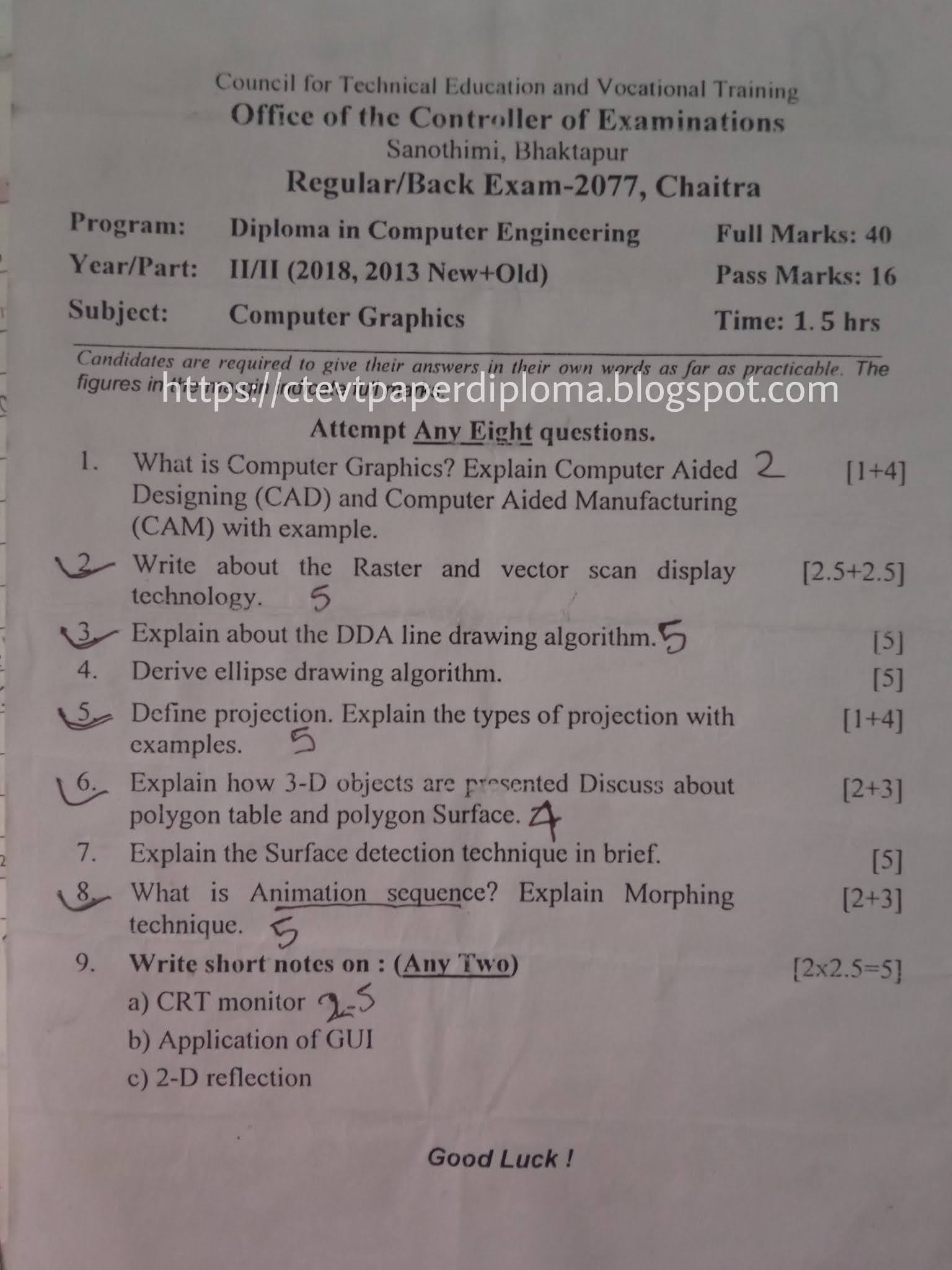 CTEVT Computer Graphics Question Paper Diploma in Computer Engineering 4th Sem