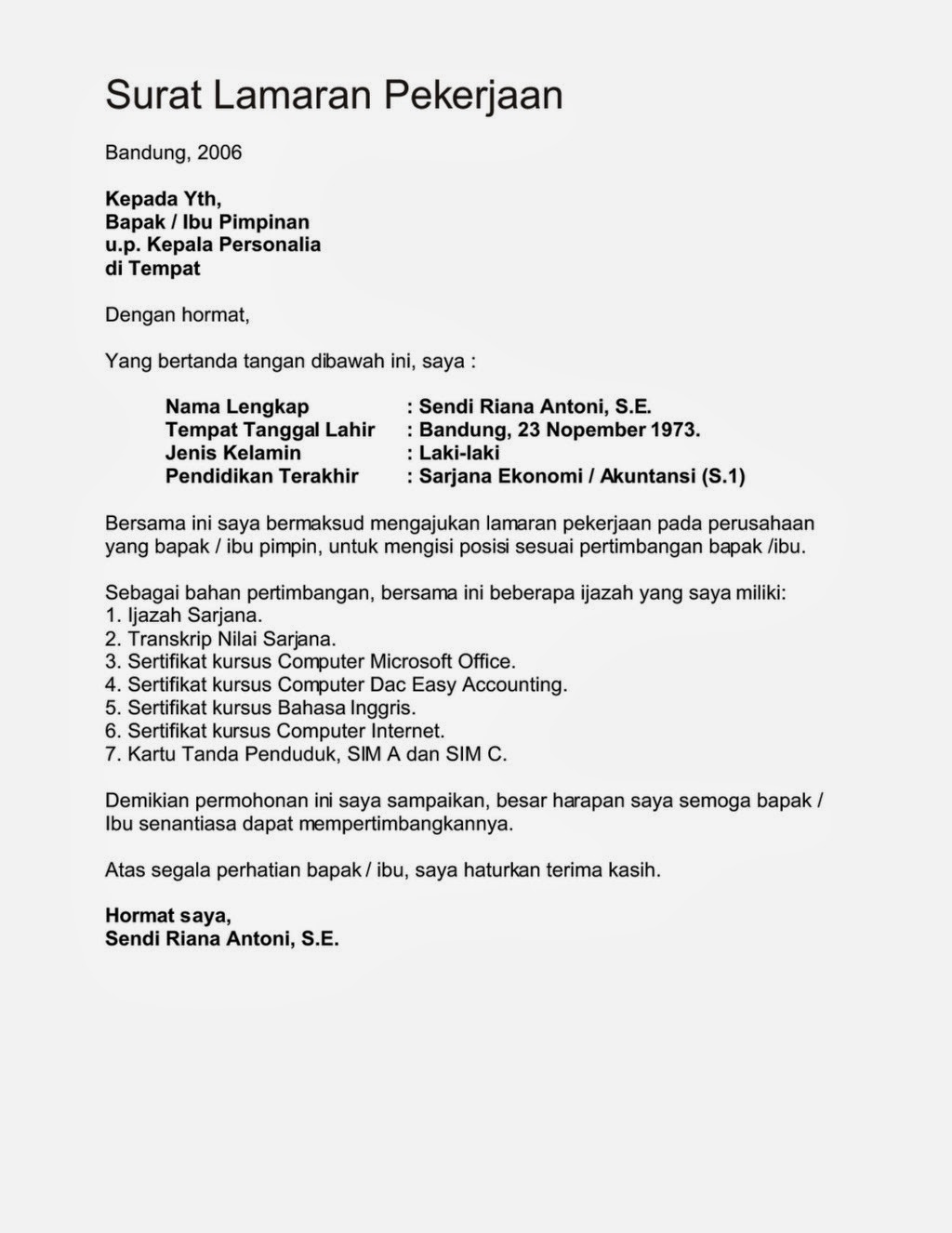 Ben Jobs Contoh Surat Lamaran Kerja Di Quick Chicken