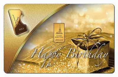Tarjeta de colección Feliz Cumpleaños con un gramo de Oro de 24 Kilates y 999.9 milésimas de pureza.
