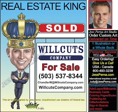 Real Estate King Leaning on Yard Sign