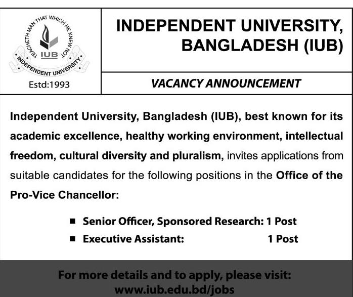 Independent University, Bangladesh (IUB) Recruitment Circular 2018 