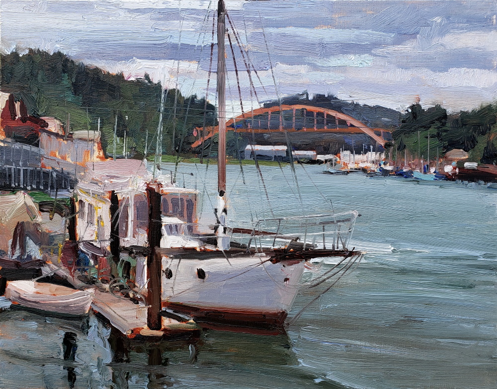 In Plein Air Rainbow Bridge Plein Air Marine Painting By Robin
