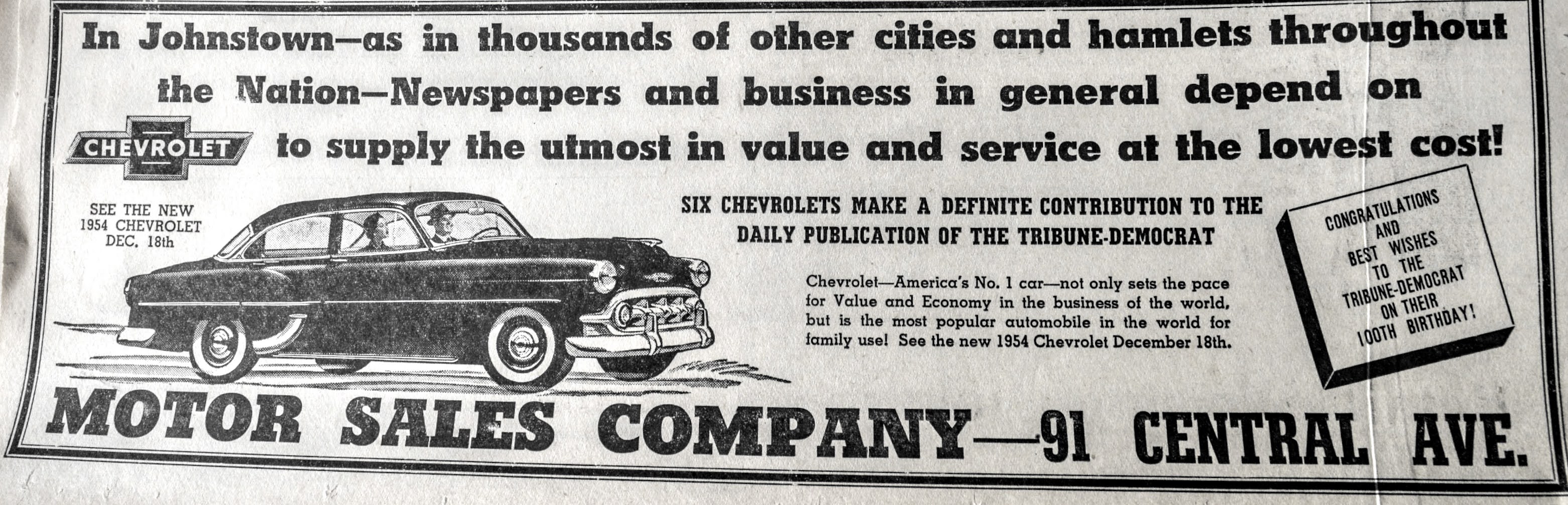 Vintage Johnstown MOTOR SALES COMPANY MOXHAM 1953 The TribuneDemocrat