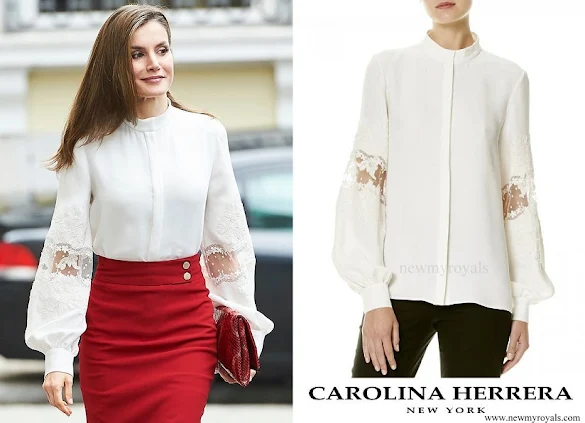 Queen Letizia wore Carolina Herrera Silk Blouse Spring 2017 Collection