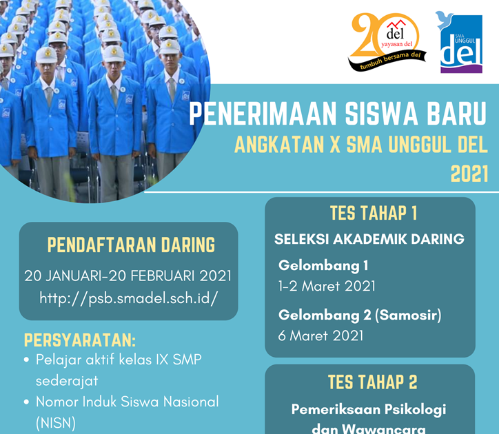 Penerimaan Siswa Baru Sma Unggul Del Angkatan X Sepuluh Tahun 2021 Defantri Com