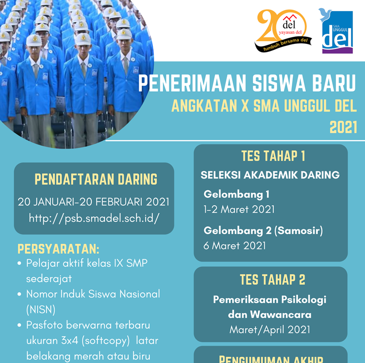 Penerimaan Siswa Baru Sma Unggul Del Angkatan X Sepuluh Tahun 2021 Defantri Com