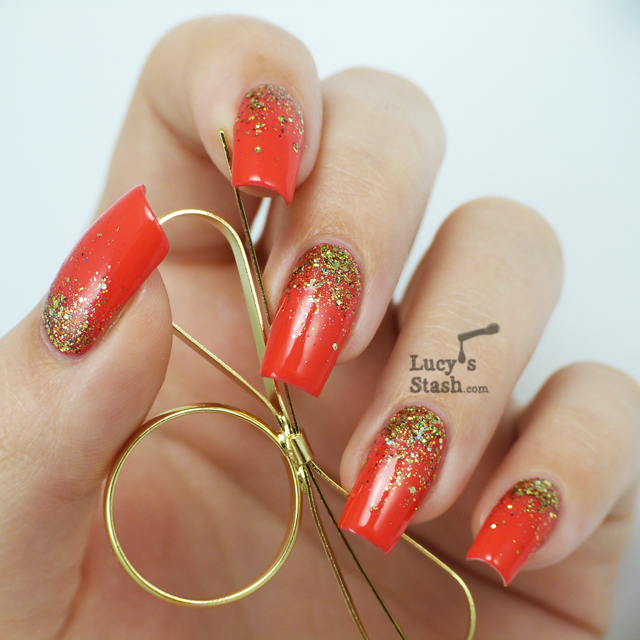 Lucy's Stash - Gold gradient nail art with Shimmer Tracy and Bad Apple Jelly Pink Apple