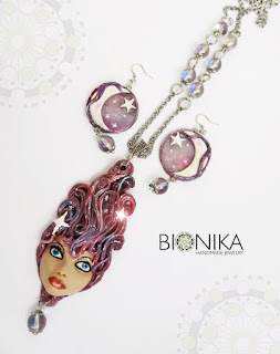 BIONIKA - авторские украшения, кулон из полимерной глины "Девушка Космос"