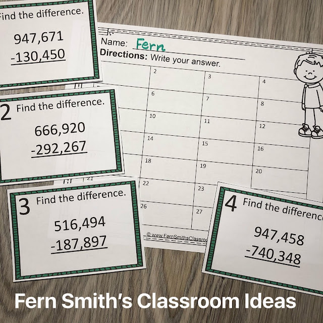 4th Grade Go Math 1.7 Subtract Whole Numbers Task Cards #FernSmithsClassroomIdeas