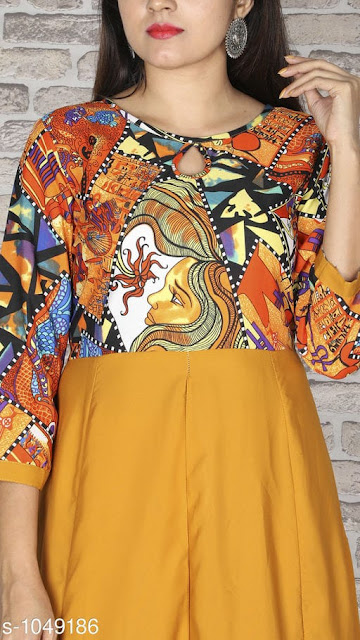 Stylish Yellow Kurti - Women Abstract Printed Crepe Kurti Stylish Yellow Kurti - Women Abstract Printed Crepe Kurti