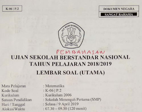 Pdf Pembahasan Usbn Matematika Smp 2019 Paket 1 Kode Soal K 06 P 1