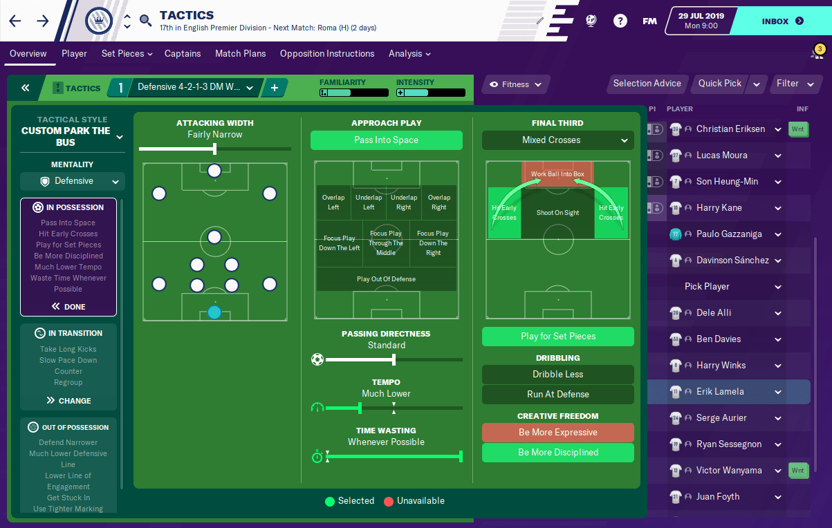Mourinho's Park the Bus tactic in Football Manager 2020 - in possession