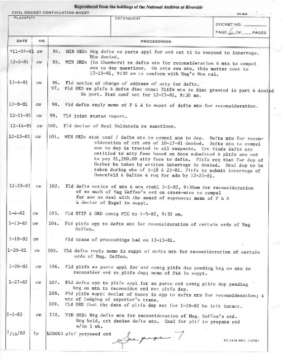 R. S. Martin Court Docket, Gerber v. Cadence Industries, et al.