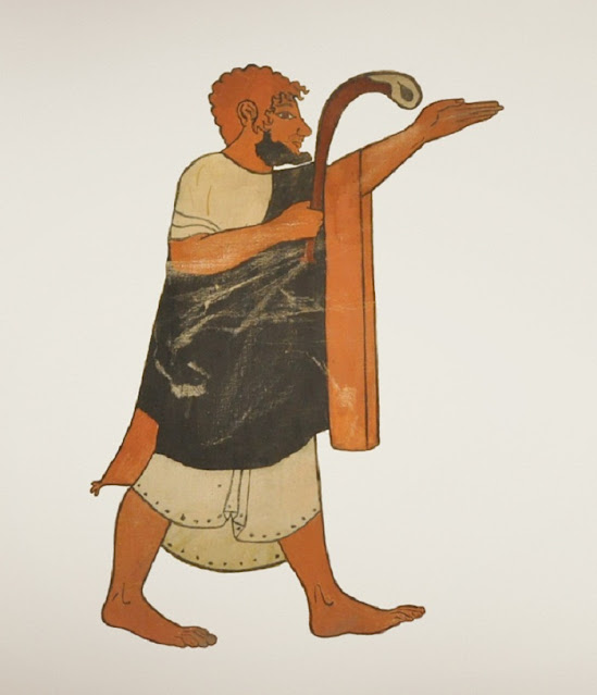 Этруск в длинной тунике и трабее. Фреска из Тарквиний, около 500 года до н.э. Глиптотека, Копенгаген