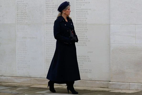 The Countess of Wessex wore a navy wool double breasted military coat
