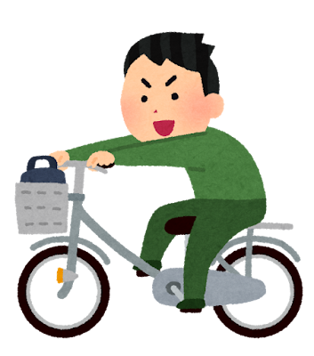 荷台に乗って自転車を運転する人のイラスト