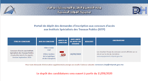 رابط التسجيل في معاهد تكوين التقنيين المتخصصين في الأشغال العمومية 2020-2021 ISTP